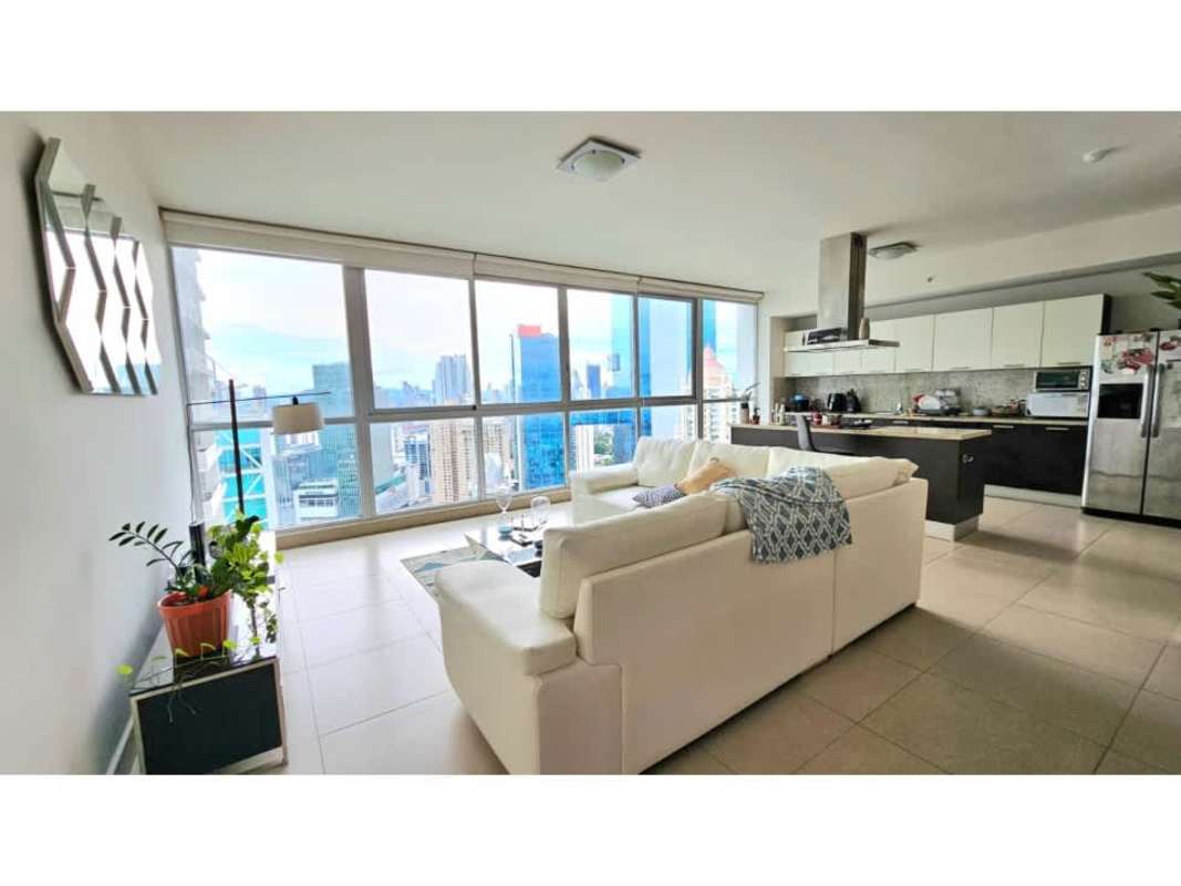 Private balcony with panoramic skyline and partial ocean view PH Oceanaire Punta Pacifica Panama