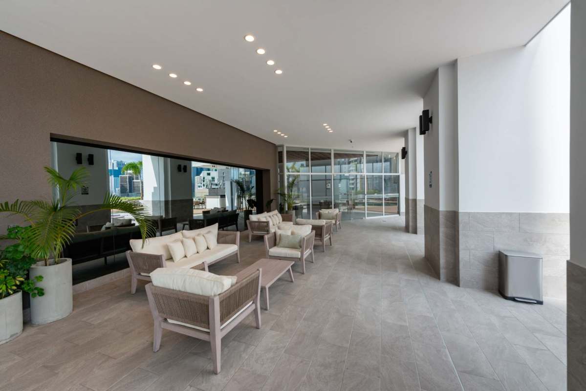 Spacious modern living and dining room with minimalist décor in PH Pacific Midtown El Cangrejo Panama
