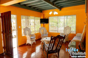 Scenic balcony overlooking mountains at rustic Panama country house