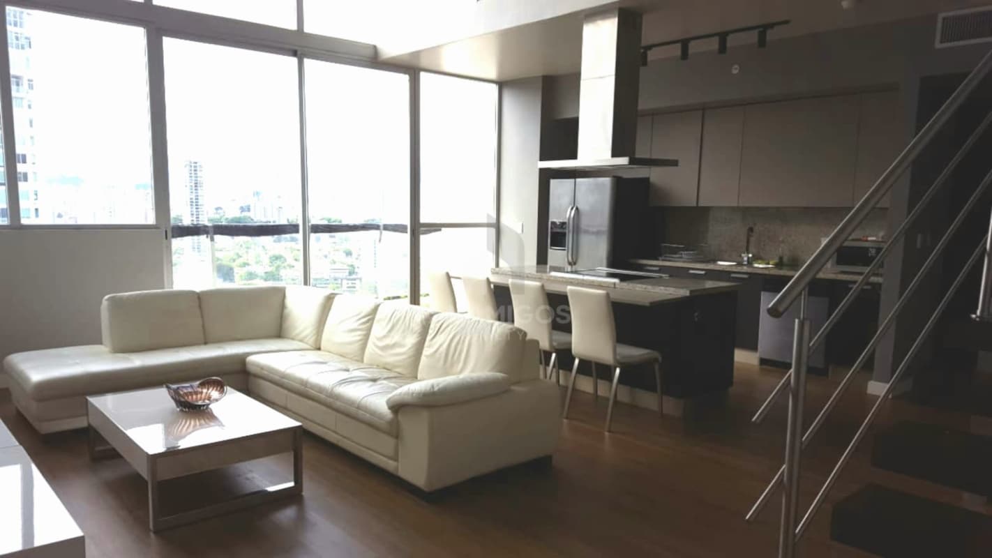 Modern living and dining room with ocean views, access to balcony PH Oceanaire Punta Pacifica