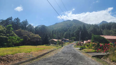 Quiet paved road through residential mountain neighborhood Altos del María Panama