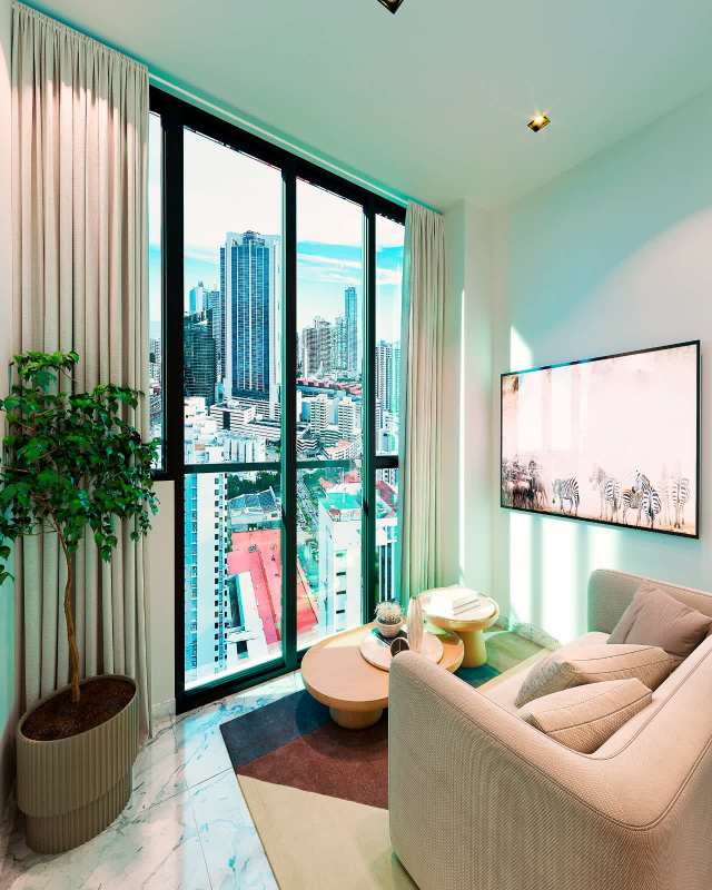 One-bedroom unit at PH Walker with city skyline views and porcelanato floors on Calle 50