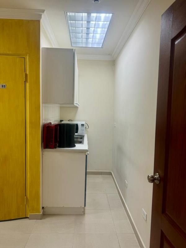 Compact kitchenette with cabinets, microwave, sink at PH BICSA Financial Center Panama