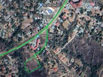 Aerial satellite image of titled lot for sale in Las Lajas near Coronado beach Panama with lot boundaries indicated