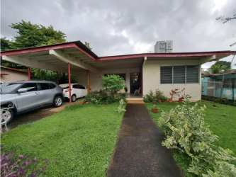 Spacious backyard garden with patio, lush greenery and mature trees in Carrasquilla Panama