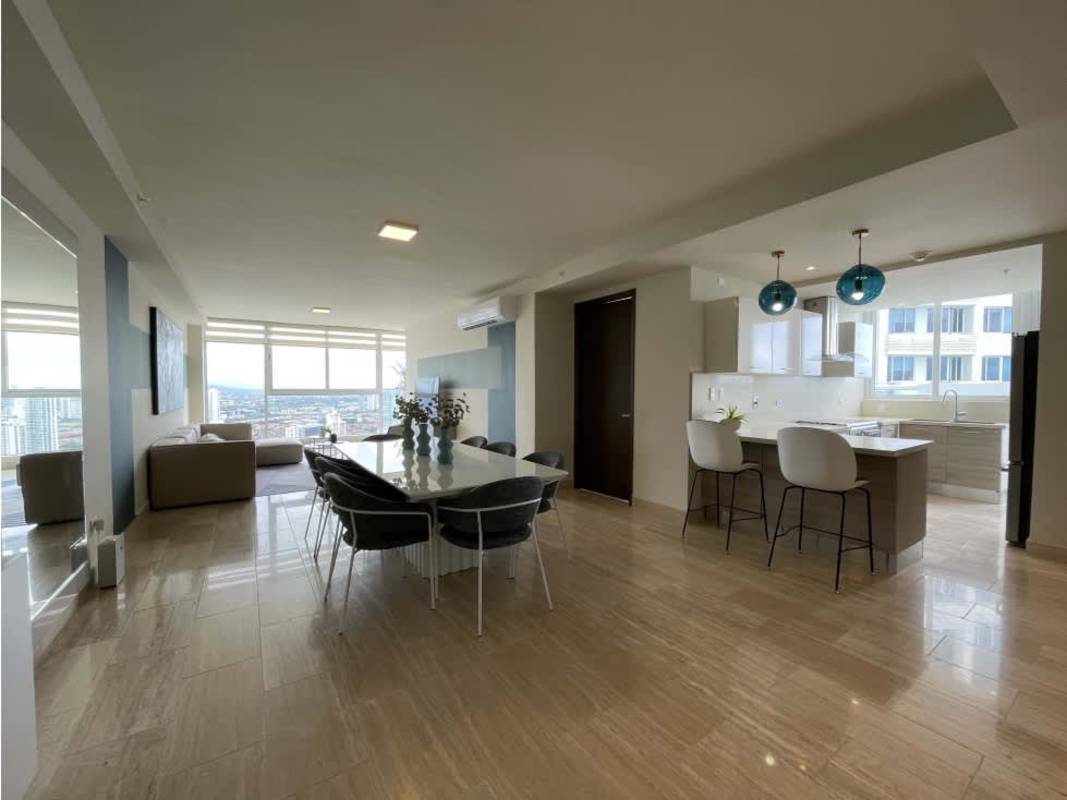 Open plan apartment with large windows and modern furnishings at The Regent Costa del Este