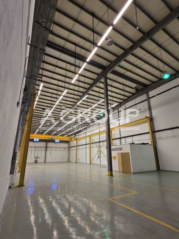 View across empty warehouse bay with metal beams Centro Logístico Milla 8 Panama