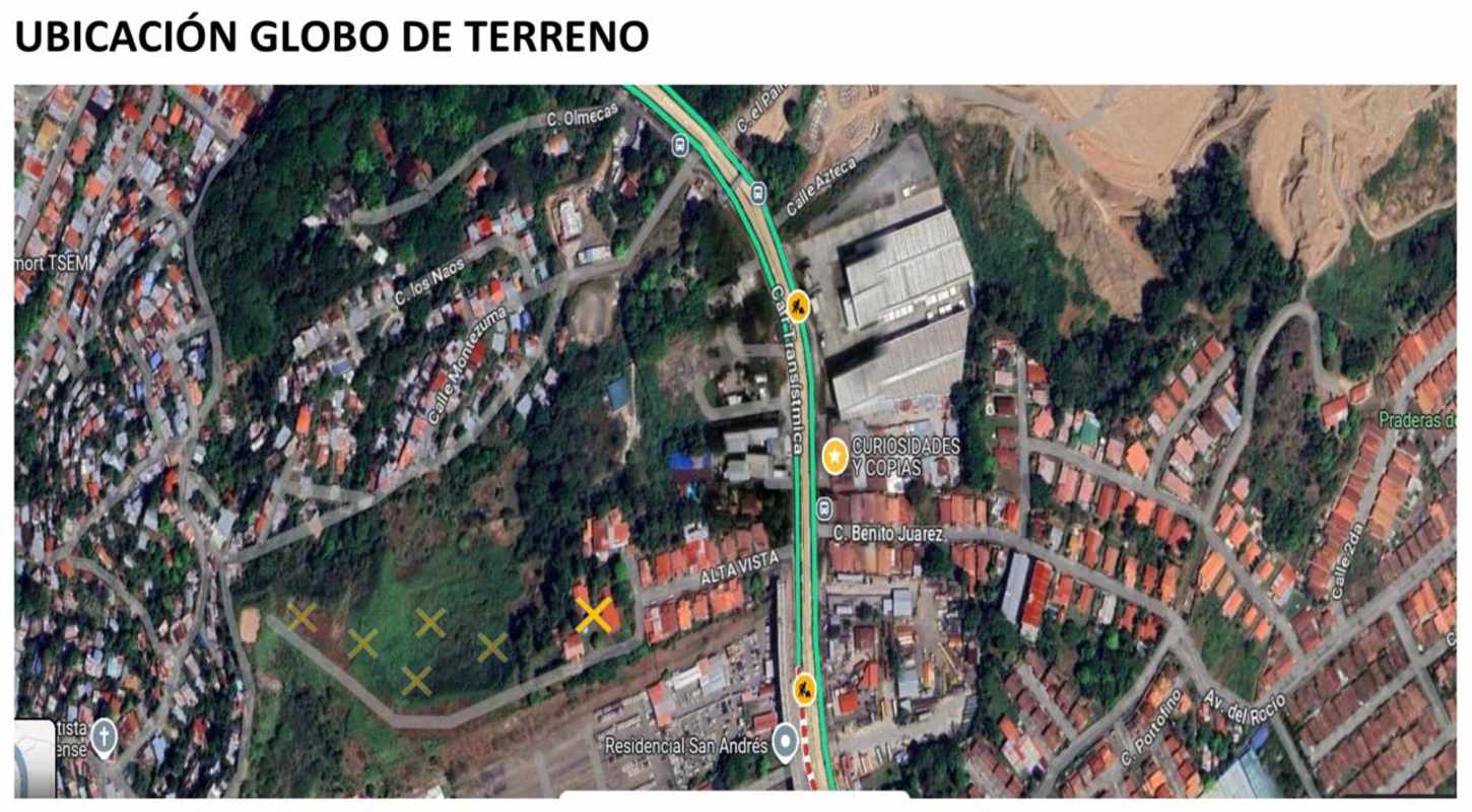 Overlay map of commercial, residential, and undeveloped areas around the development site in Las Cumbres Panama