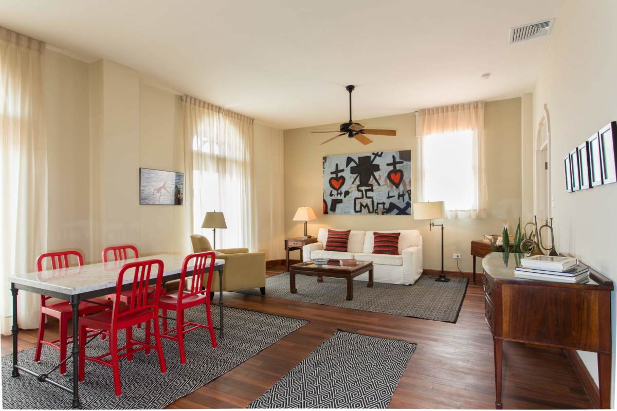 Mediterranean Revival historic façade with balconies at Las Clementinas Casco Viejo Panama