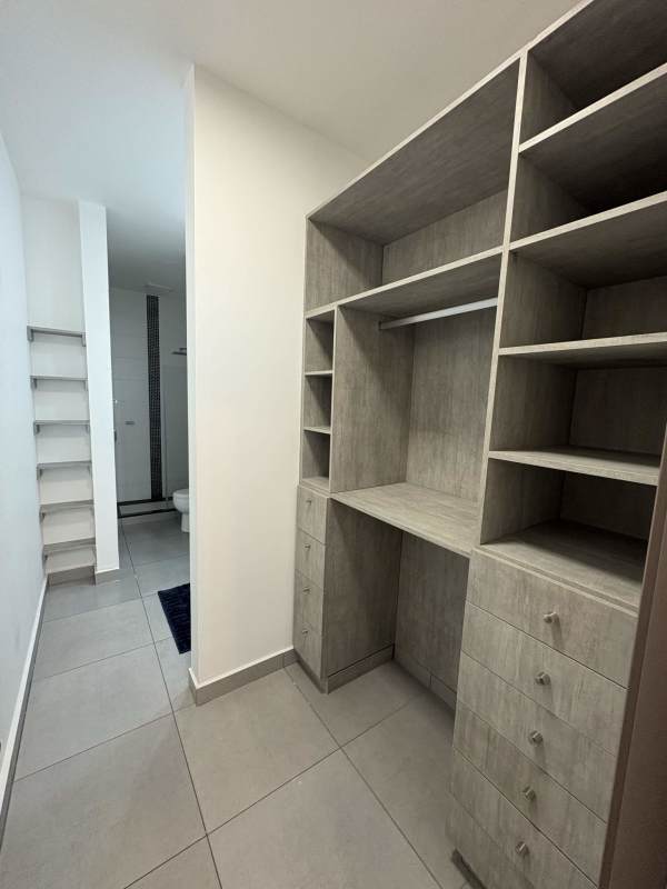 Modern bathroom marble double vessel sinks large mirror walk-in glass shower PH Element Panama