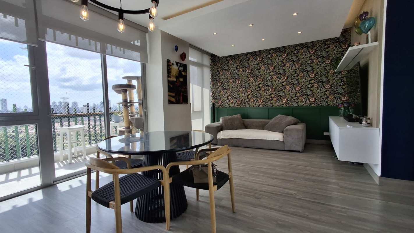 Contemporary bathroom with vessel sink, vanity, and accent mosaic tile Condado del Rey Panama