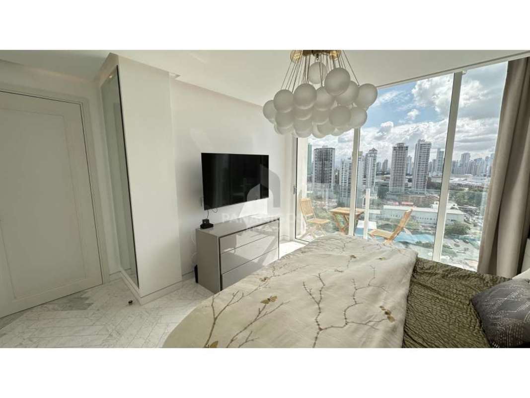 Modern marble master bathroom featuring freestanding tub, double vanity, and glass shower in PH Wanders & Yoo