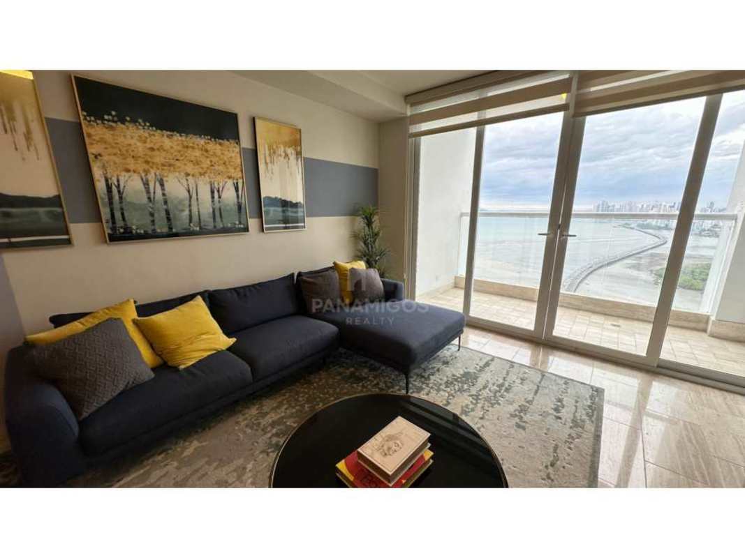 Master bedroom suite with large windows city and ocean view in PH Regent Costa del Este Panama