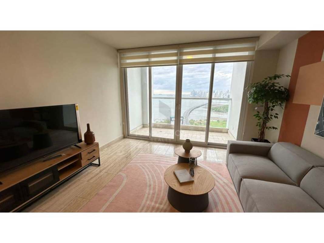 Elegant living room in PH Regent Costa del Este with bright views and contemporary furniture Panama