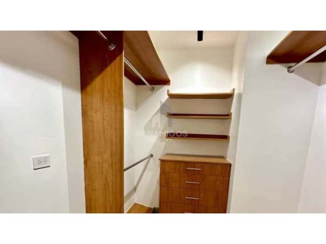 Modern bedroom with ocean view, large windows, platform bed in PH Loft 4-41 Panama City