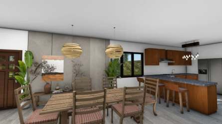 Spacious modern living dining area open plan with terrace ocean views Santa Catalina Panama