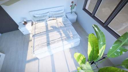 Bright bedroom with large windows opening to terrace, ocean view in Santa Catalina Villas Panama