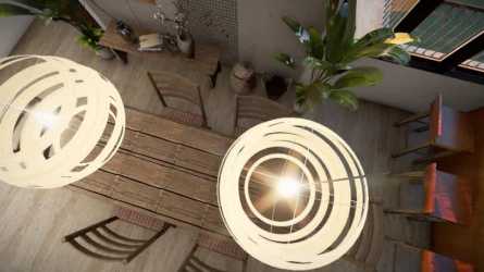 Modern dining area with wooden table and pendant lighting Santa Catalina Villas Panama