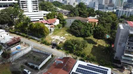 Vacant city center lot surrounded by residential and commercial buildings Panama