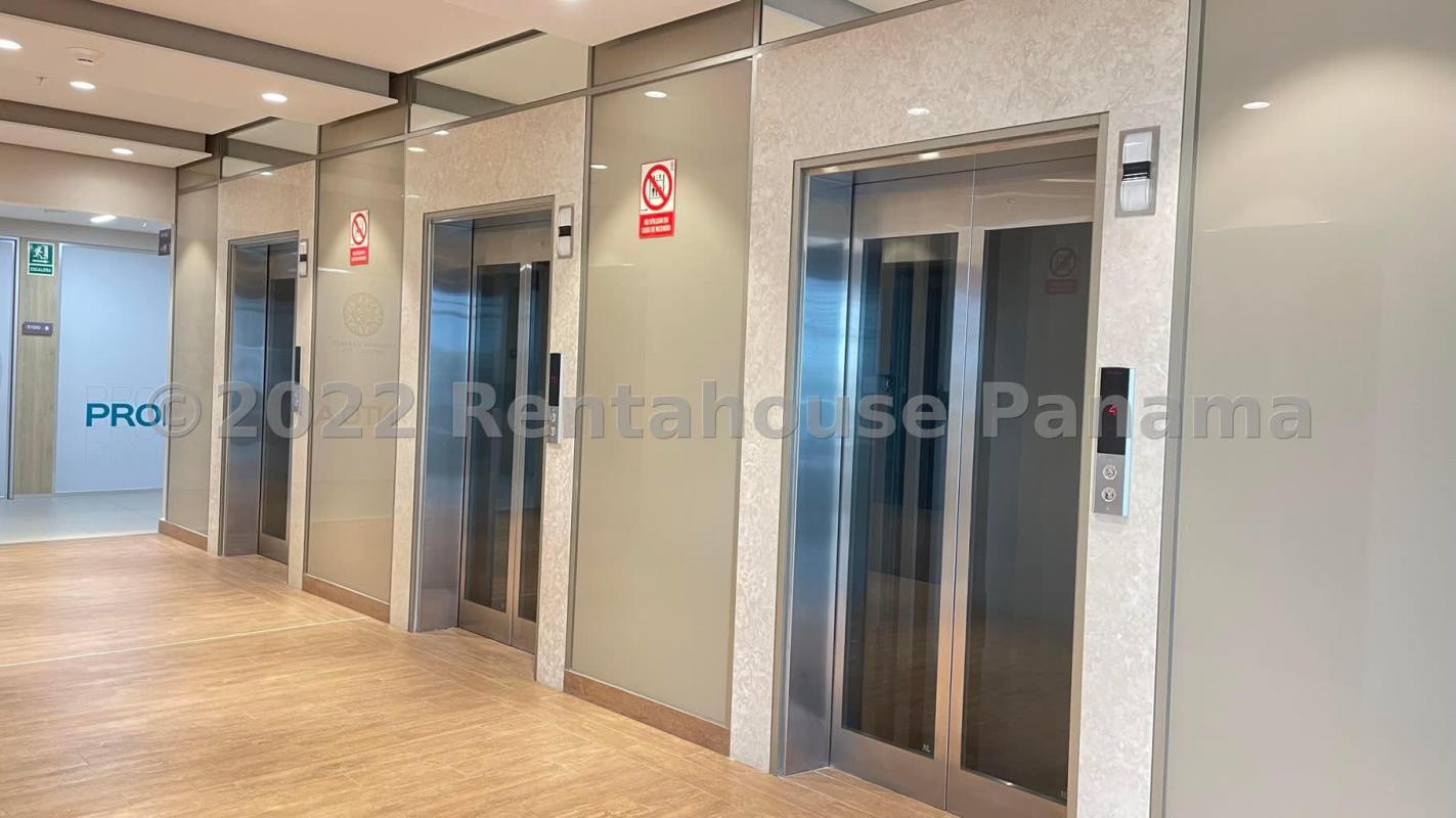 Modern elevator area with stainless steel doors in Ocean Business Plaza Panama City Panama