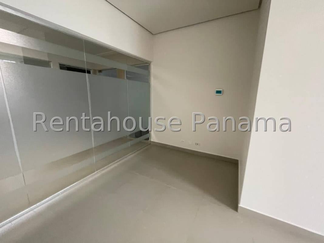 Modern lobby with seating and glass walls in Ocean Business Plaza Costa del Este Panama City