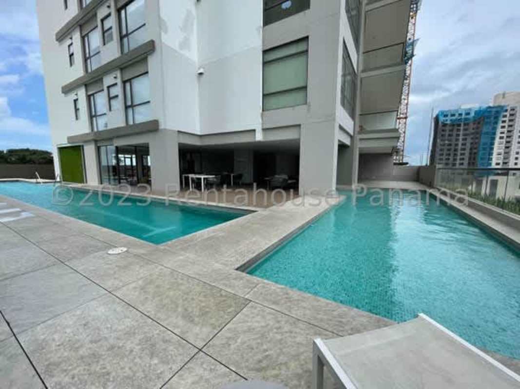 Luxury kitchen with island, high-end appliances and view in PH Albatros Santa Maria Panama City