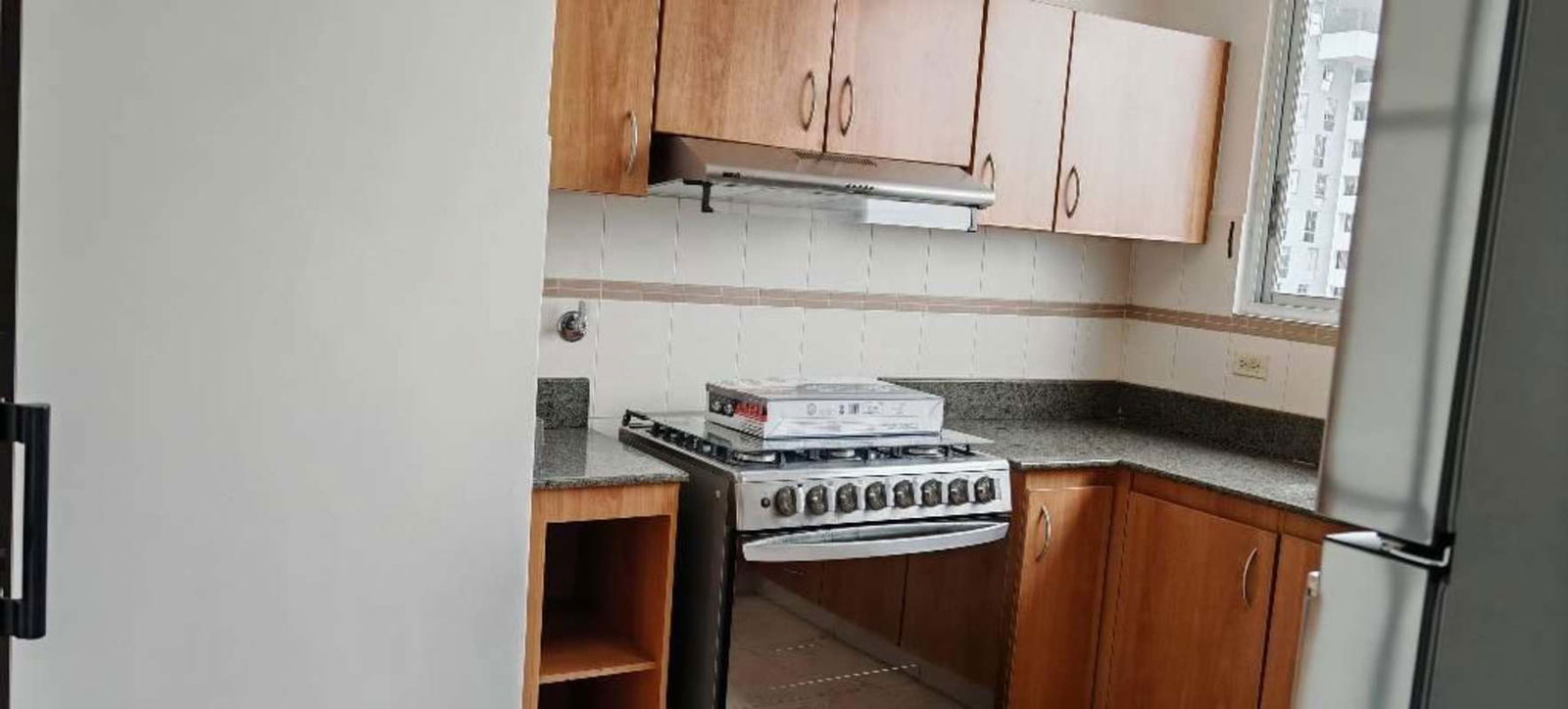 Kitchen with granite counters, appliances, ample wood cabinets PH Fairmont Plaza San Francisco Panama