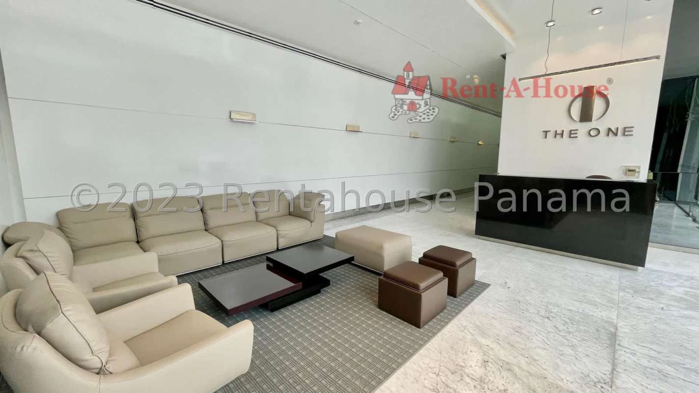 Bright living room with balcony access, city view, in PH The One San Francisco Panama