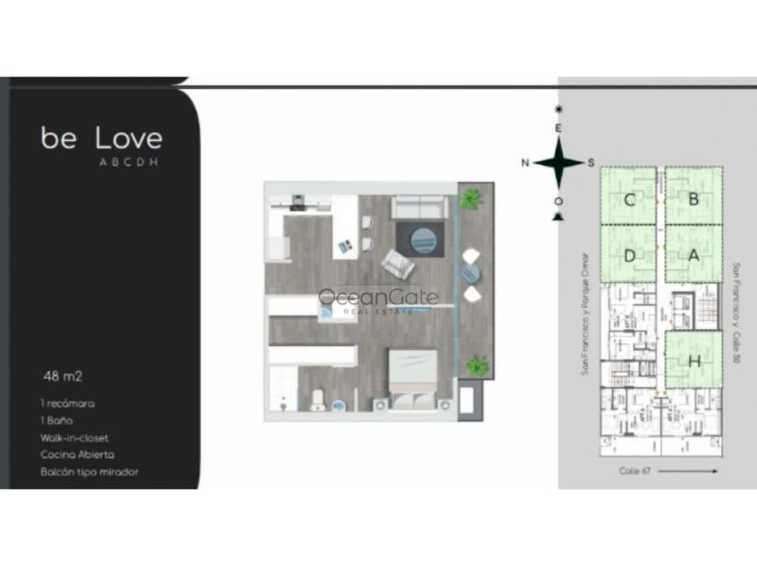 Open floor plan one-bedroom condo with balcony PH Be Living San Francisco Panama