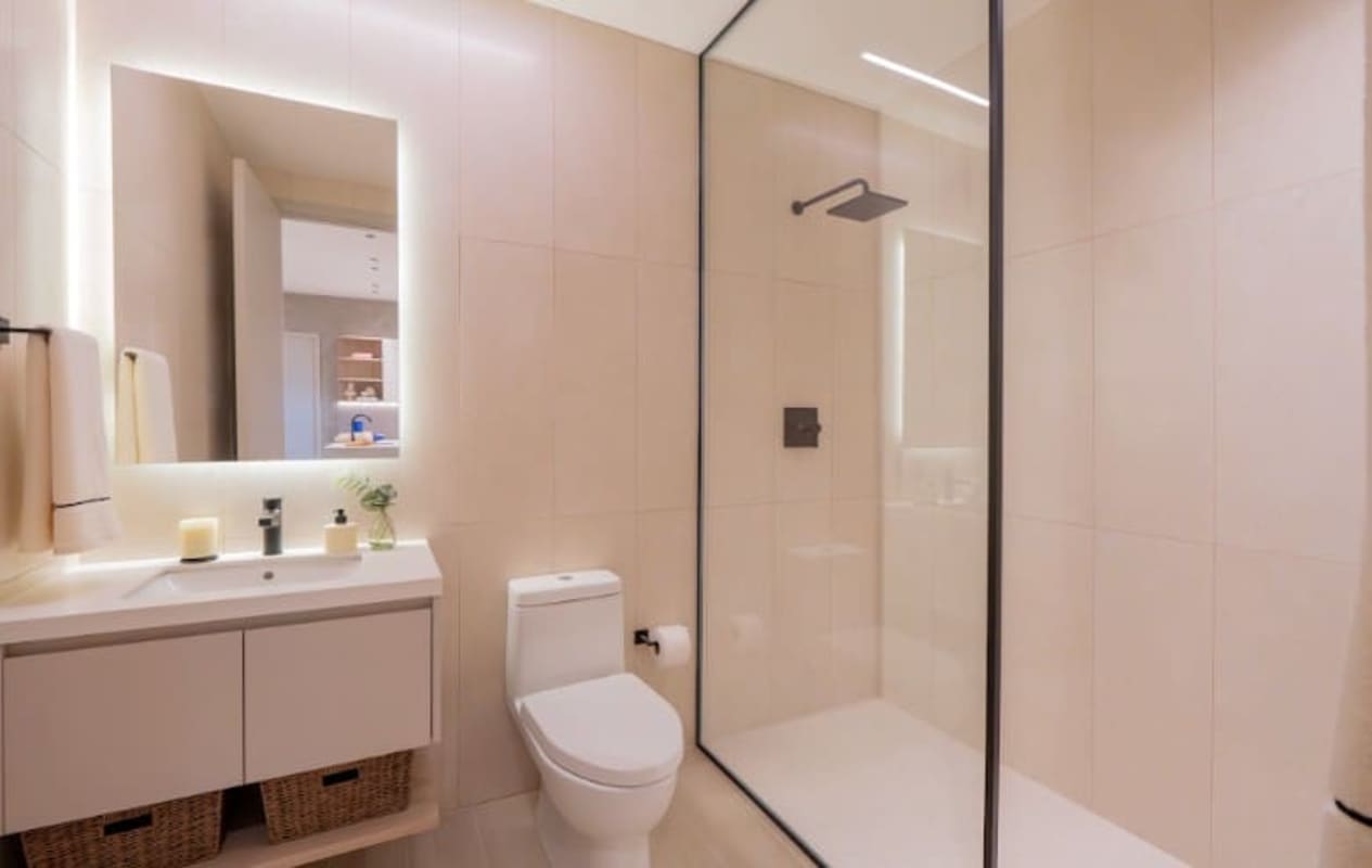 Open plan living dining with floor to ceiling windows and ocean view PH Ipanema Panama