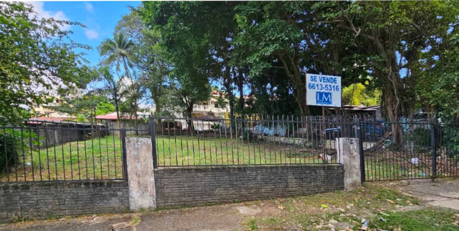 Fenced investment property lot with mature shade trees in upscale Punta Paitilla district Panama