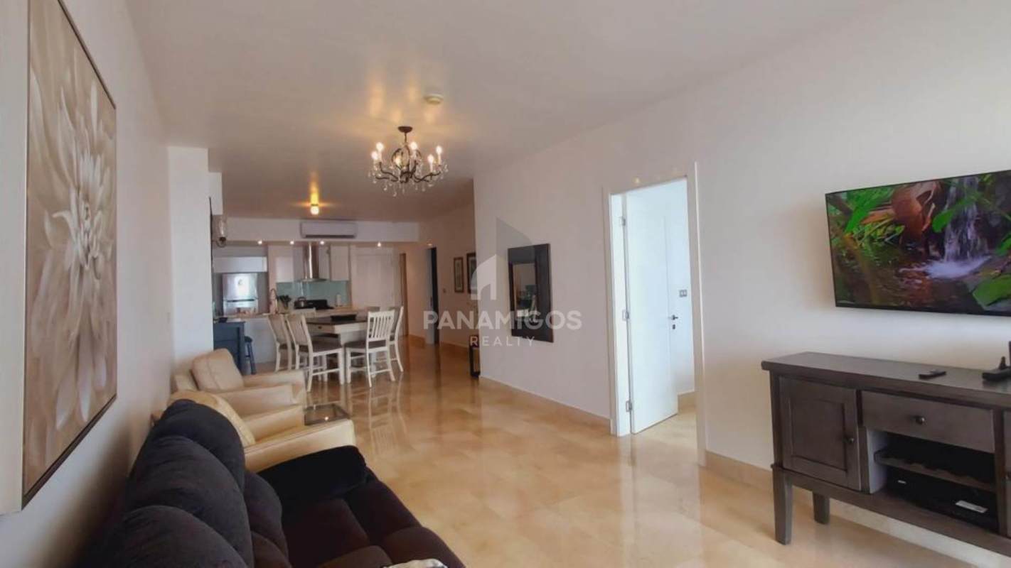 Luxury condo living room with designer decor, city skyline and ocean views PH YOO Avenida Balboa