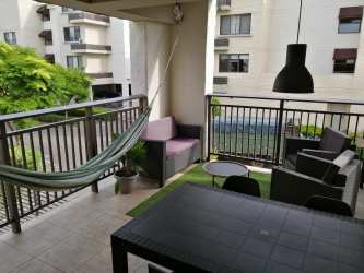 Spacious balcony with outdoor furniture and hammock PH River Valley Panama Pacifico