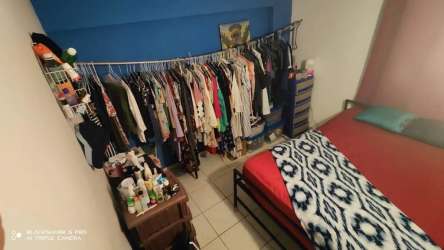 Narrow apartment kitchen with fridge tile floor Edificio Salomón David Panama