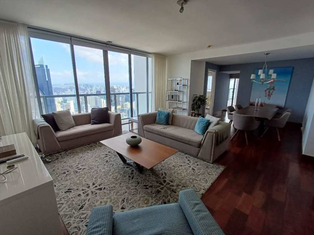 Contemporary kitchen with large island, modern cabinetry, stainless appliances, Yoo Panama penthouse