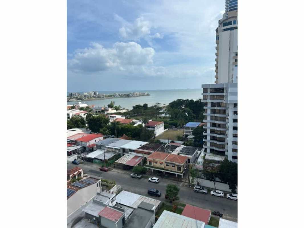 Panoramic views of ocean, city skyline from Ocean Club Tower balcony in Punta Pacifica Panama
