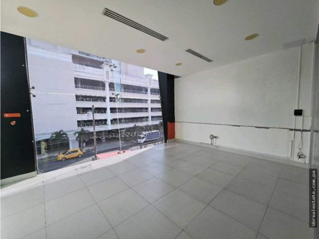 Retail storefront with glass facade main entrance Midtown Plaza San Francisco Panama