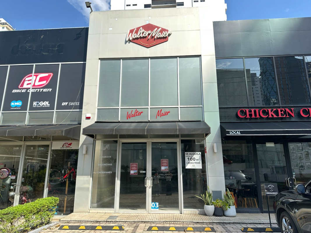 Commercial plaza exterior storefront and parking San Francisco Panama