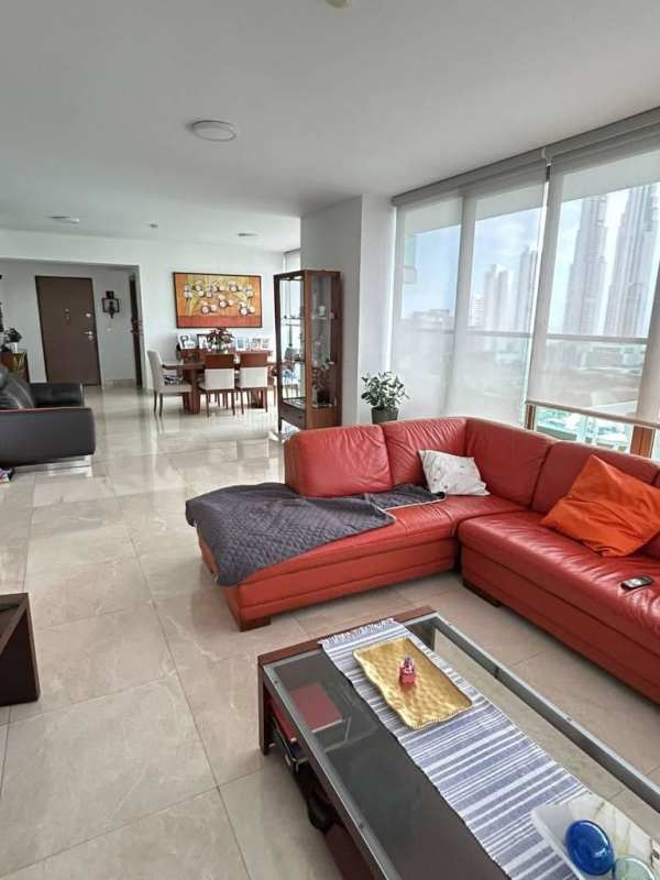 Contemporary kitchen with city view, grey cabinetry, granite counters in PH Park Lane Costa del Este Panama