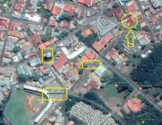 Aerial map view showing business district and commercial building location downtown Chitre