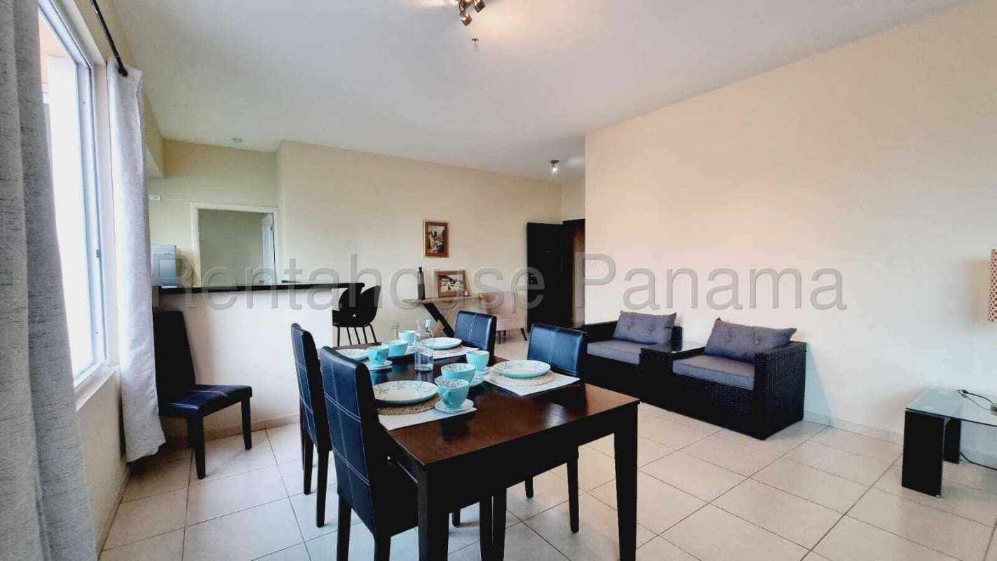 Modern bathroom with glass shower, sink vanity PH Vista del Mar Panama City apartment