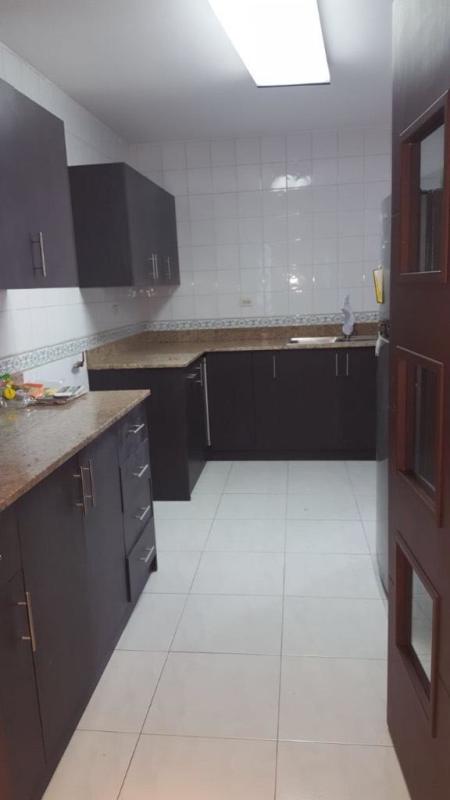 Contemporary kitchen with dark wood cabinetry and granite countertops in PH Park 66 Obarrio