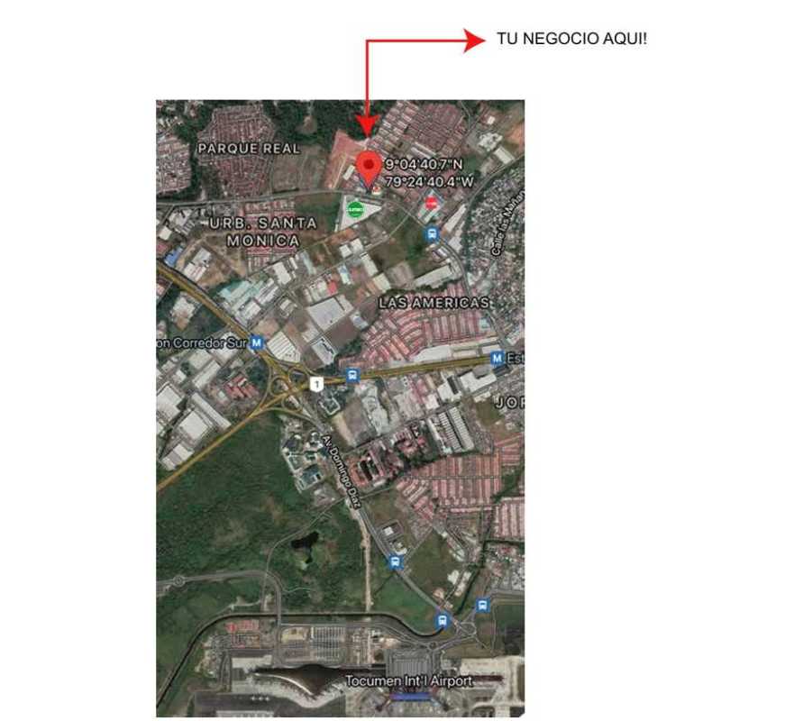 Satellite aerial map showing Puma gasoline station, future commercial plaza and main roads in Tocumen Panama