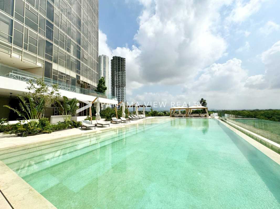 Modern bathroom with marble, freestanding tub, double sinks at La Maison Fendi Santa María Panama