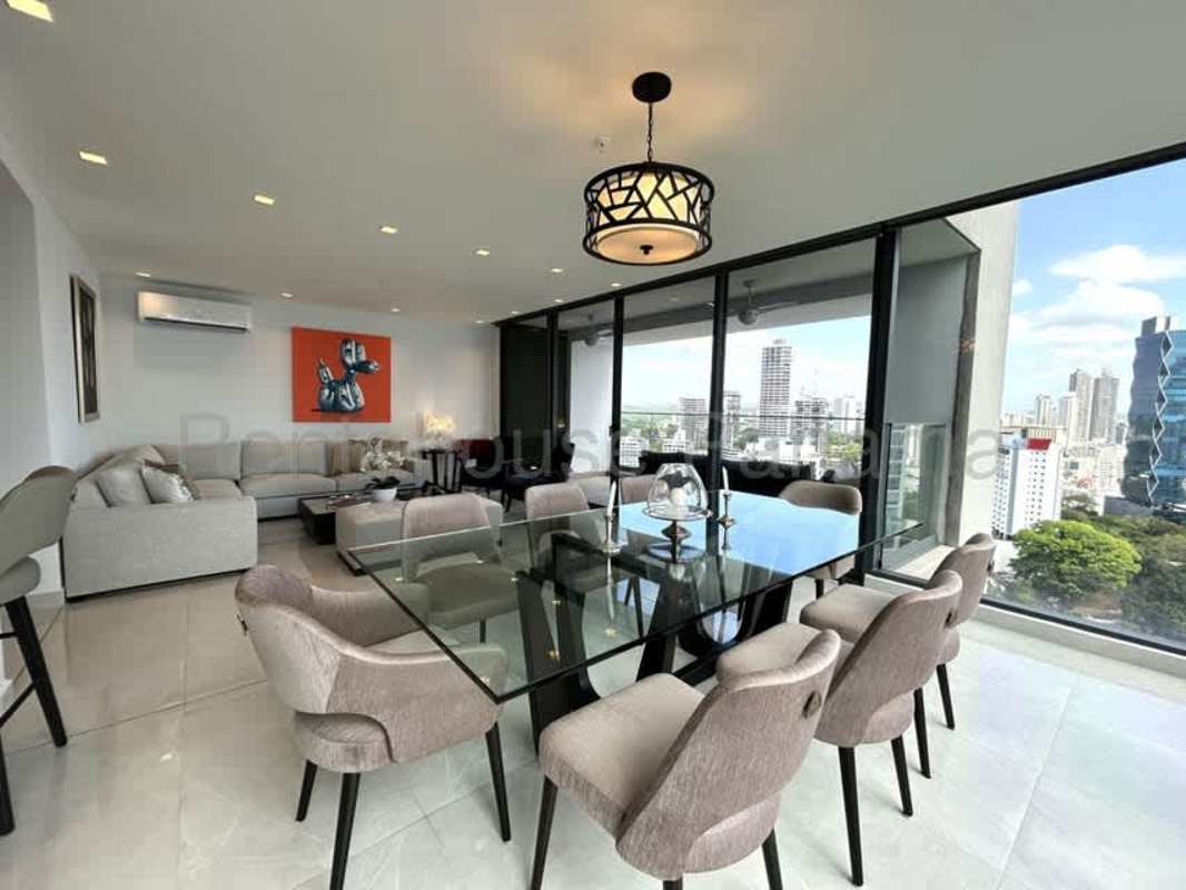 Luxury apartment interior with ceramic floors and city skyline view PH Prestige Bella Vista Panama