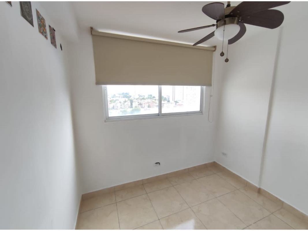 Bedroom with tiled floor, large window and AC unit PH Crystal Blue Panama