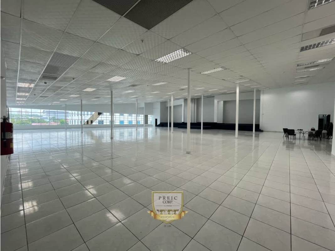 Large open space with columns, tiled floor, fluorescent lights ideal for showroom in El Crisol