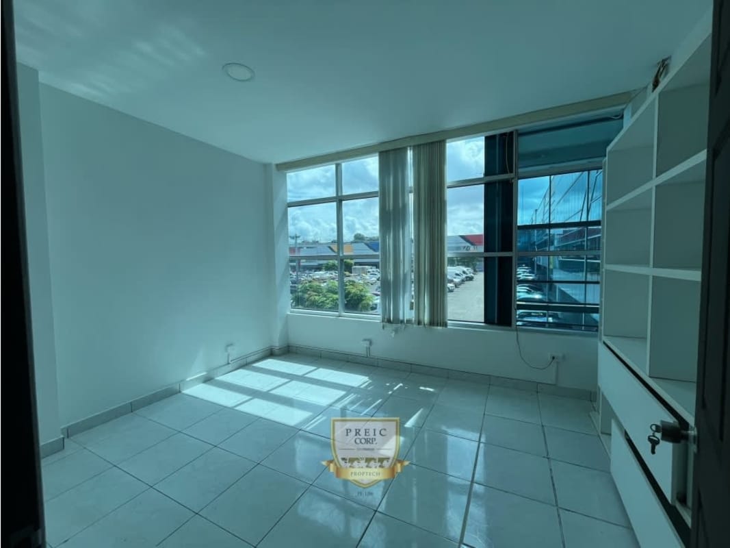 Office interior with windows and natural light, overlooking parking El Crisol Panama