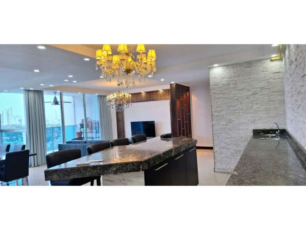 Modern open-plan kitchen and living with floor-to-ceiling windows at PH Waterfalls San Francisco