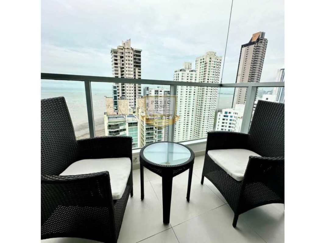 Contemporary dining and living room open space with skyline views in PH Parkside Costa del Este